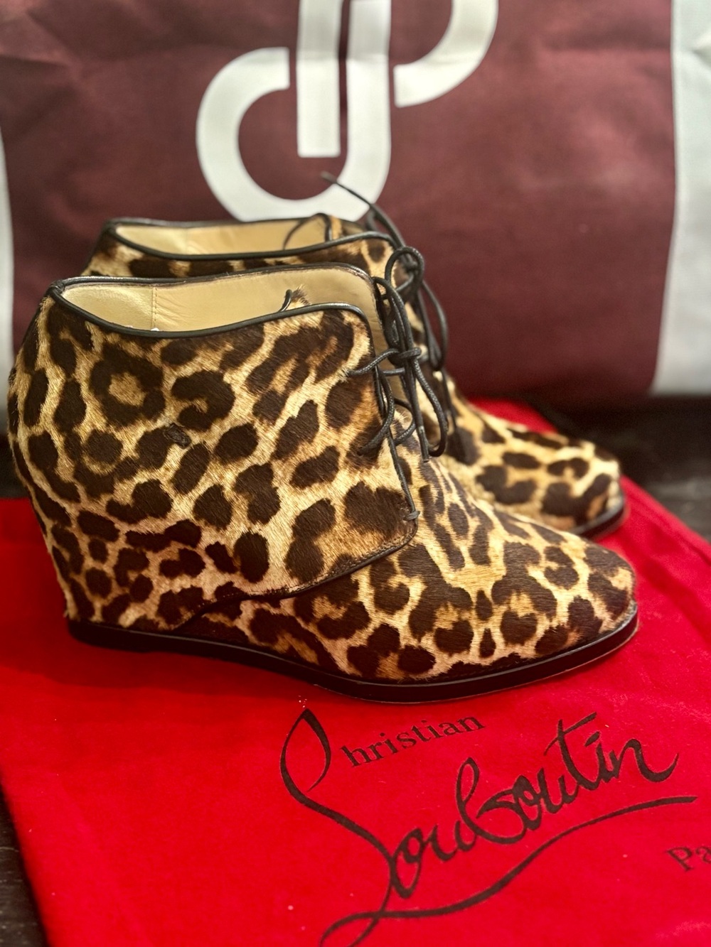 Louboutin 70mm Lady Schuss Leopard-print Wedge Boot, 36.5 OFFERS CONSIDERED!
